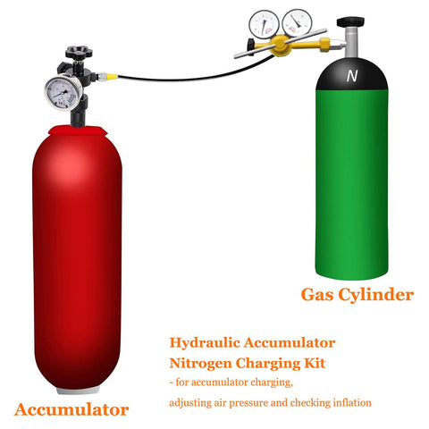 Nitrogen Accumulator Charging Kit For Hydraulic Systems, Pro Grade Nitrogen Pressure Test System With 3 Gauges And 7 Couplings, 1 Gas Hose, Easy Inflation, Accurate Multi Point Pressure Checks