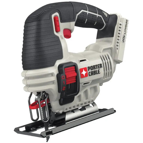Shop Tested 20V Max Cordless Jigsaw With Built In Dust Blower and Easy Swap Blade Clamp for precision wood cutting.