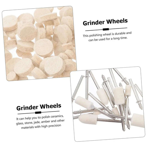 120 Piece Wool Polishing Tools Set With Shank Wool Felt Buffing Wheels For Rotary And Drill Polisher Pro Grade Polishing Wheel Kit For Metal Wood And Automotive Finishing displaying grinder wheels and felt buffs