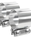 Two LWNWPPER 2.5-inch stainless steel exhaust band clamps for pipes