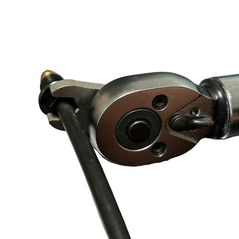 Close-up of Dead Nuts Accurate 8mm Open Torque Wrench For Bicycle Brake Handle Tightening Manual Tubing Adjustment Tool.