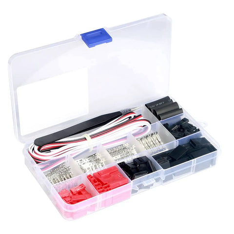 60 Sets Dope Servo Connector Kit With Male And Female JST SYP Plugs 2.54mm Spacing and tools in a plastic organizer box