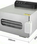 Six Layer Stainless Steel Food Dehydrator Dries Fruit Vegetable Jerky And Herbs Quick With 400W Power side view with dimensions.