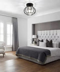 Black Crystal Flush Mount Ceiling Light With Modern Close To Ceiling Design Semi Flush Fixture in a bright bedroom setting