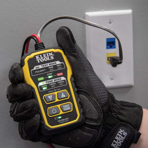 Person using Pro Grade Wire Tracer Tone Generator Kit For Ethernet, Telephone, Speaker, Coax, Video and Data Cables with Probe