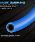 Pro Grade AC Charge Hose With Gauge For R134A Car HVAC Refrigerant Recharge Kit U Charging Hose With Low Pressure Meter Can Tap Quick Coupler Built Tough Anti Corrosion Material One Quarter Inch Fittings, close-up of nylon resin hose cross-section
