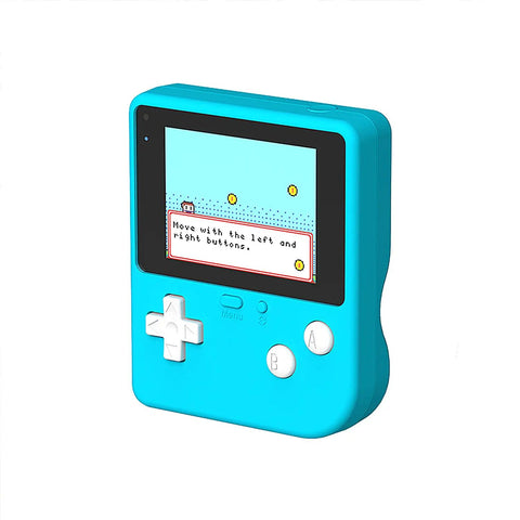 Retro Coding Arcade Handheld Console For MakeCode And Python, DIY Game Machine For STEM Education Learn Block Coding And Python With A Big Screen, Easy Game Creation For Teens And Makers, Super Fun Legit Learning. turquoise handheld console with screen and buttons
