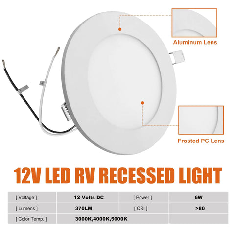 Sturdy 4.65 Inch 12V LED Puck Lights For RV Interior And Van Life Builds, Aluminum Recessed Ceiling Lamps With Switchable 3000K To 5000K Illumination, Smooth Drop In Install For Your Rig