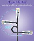 Flexible Ultra Slim Cat6a Patch Cables 1Ft Pack Of 10, Pure Copper 28AWG Ethernet Cables shown from different angles.