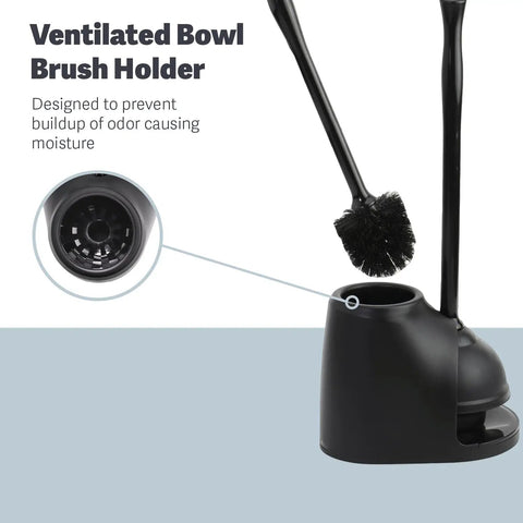Heavy Duty Toilet Plunger And Cleaning Brush Set With Ergonomic Handles in ventilated bowl brush holder