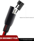 Close-up of Quick Disconnect Plug for Heavy Duty 2 Pack SAE Extension Cable 12 Foot 16AWG Wiring Harness, waterproof cover shown.