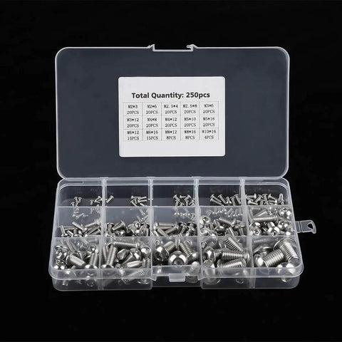 250 Piece M2 To M10 Machine Screws Set Pro Grade Stainless Steel Hex Socket Bolts For Laptop Keyboard PC Repair Electronics DIY