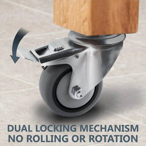 3 Inch Threaded Stem Caster Wheels, Set Of 4 With Brake, Dual Locking TPR Rubber Casters, heavy duty focus on brake mechanism