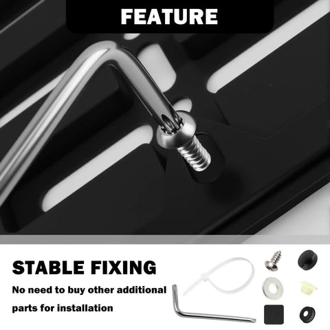 Stainless Steel License Plate Holder No Drill Front Mount Kit with wrench, screws, and zip ties for easy installation