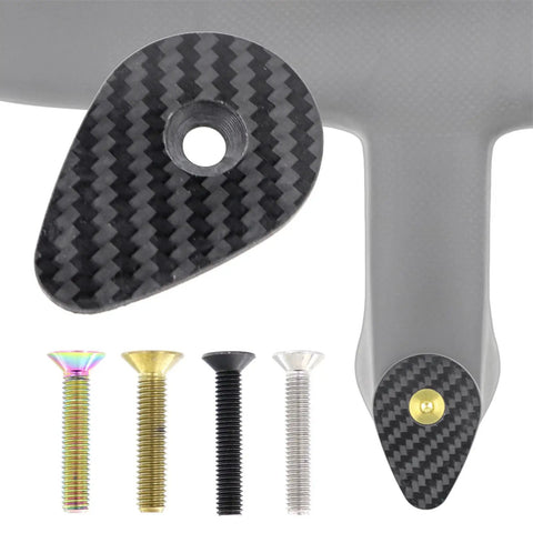 Premium Carbon Fiber Headset Top Cap Paired With Badass Gold Stainless Screws, showcasing carbon top cap and various screws.