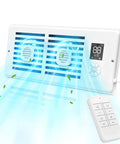 Register Booster Fan For 4x10 Vents, 10 Speeds, LED Screen Remote, Thermostat Control, airflow blue lights, white unit.