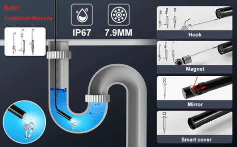 8mm Endoscope Camera With 1920P HD View, Eight Adjustable LED Lights, IP67 Waterproof Borescope, 16.4ft Semi-Rigid Cable For Android And iOS, Perfect For Snaking Through Tight Spots And Dark Corners.