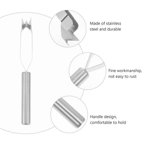Close-up of stainless steel pineapple eye peeler and remover set with steel handles, highlighting durability and handle design.