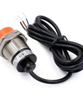 Industrial Grade M30 Inductive Proximity Sensor Switch PR30-15DP2 with wires, 15mm detection, cylindrical, 3-wire PNP, robust build.