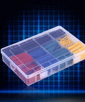Comprehensive 530-Piece Heat Shrink Tubing Kit With 1.5 mm To 10 mm Shrink Tubes In Multicolor Black Red Yellow Blue Green For Garage-Ready Auto Wiring And DIY Projects, Halogen Free, 2:1 Shrinkage, Pro-Grade Cable Insulation in a transparent case.