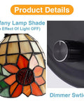 Tiffany glass shade and dimmer of Bedside Wall Mount Lamp With Dimmable Switch Gooseneck Sconce Industrial Vintage Look Floral Stained Glass Shade Plug In Cord Ideal For Bedroom Living Room And Hotels Soft Glow And Warm Ambience Energy Saving Led Compatible