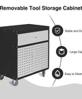 Mobile Garage Storage Cabinet With Wheels Pegboard Drawer And Adjustable Shelf For Tools And Hardware Built In Door Pegboard For Hanging Heavy Duty Easy Roll Metal Tool Cabinet For Workshop Organization, black metal cabinet with casters