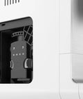 Close-up of the durable steel burr grinder in the Real Deal Fully Automatic Espresso Machine With Durable Steel Burr Grinder For Bold Whole Bean Coffee And No Fuss Brewing In Sleek Matte White Kitchen Essentials.