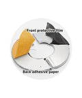 Top Shelf 304 Stainless Steel Pipe Trim Ring Self Adhesive Escutcheon Plate showing front protective and back adhesive layer.