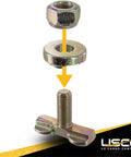Heavy Duty L Track Double Stud Fittings 4 Pack 3/8 Inch Threaded Steel Bolts with nut and washer for secure fastening.