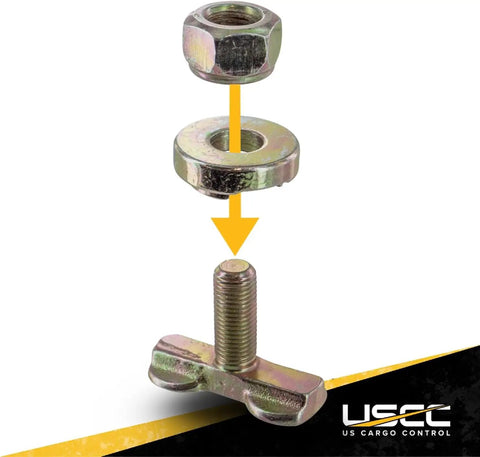 Heavy Duty L Track Double Stud Fittings 4 Pack 3/8 Inch Threaded Steel Bolts with nut and washer for secure fastening.