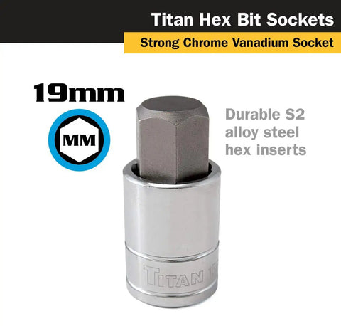 Heavy Duty Half Inch Drive Hex Bit Socket 19mm Chrome Vanadium Construction with Durable S2 Alloy Bits for Long Lasting Performance