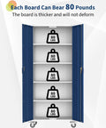 Heavy Duty Metal Storage Cabinet With Locking Doors And Wheels, Adjustable Shelves, Powder Coated Steel, Rust Resistant, supporting 80 lbs per shelf