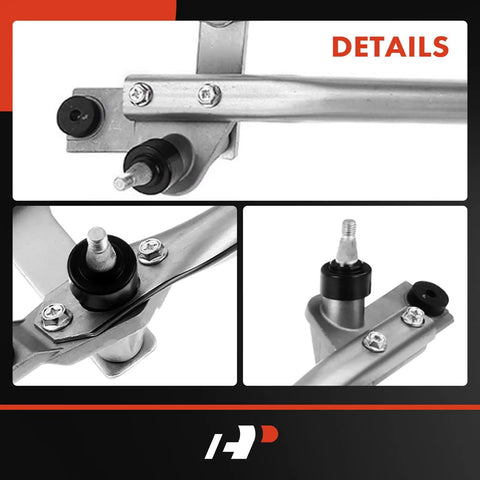 Windshield Wiper Transmission Linkage Assembly Replacement For Cadillac Escalade 2002 2003 Escalade ESV 2003 EXT Chevrolet Avalanche 2002 2003 Silverado 1999 2003 And C3500HD 2002 Easy Install Plug And Play, silver metal linkage close-up