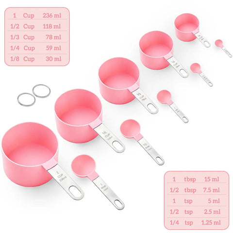 Stackable Measuring Cups And Spoons Set 10 Piece With Stainless Steel Handles Pink Kitchen Gear For Cooking And Baking