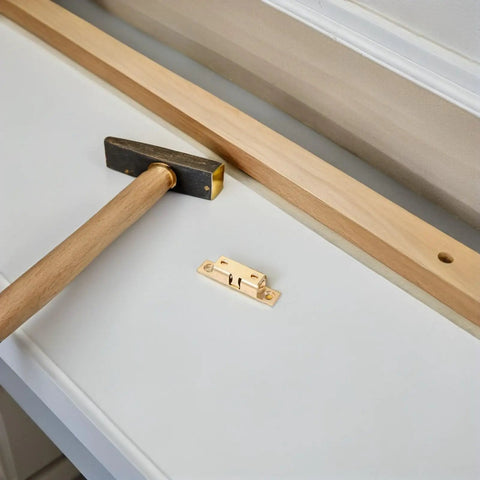 Brass Cabinet Door Catches Magnetic Latches Kit No Fuss Install, hammer and timber on white surface for secure closure