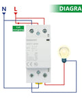 Schematic diagram of Silent Heavy Duty 40A AC DC Contactor 2 Pole 2NO With 120V Coil and light bulb indication.