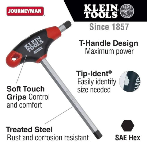 Journeyman T Handle Hex Key 3/16 Inch, 9 Inch Length With Soft Touch Grips For Total Control, Blade Through Handle For High Torque