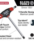 Journeyman T-Handle 5/32-Inch Hex Key For Maximum Torque, 4-Inch Length, soft-touch grip, blade-through-handle, Klein Tools logo.