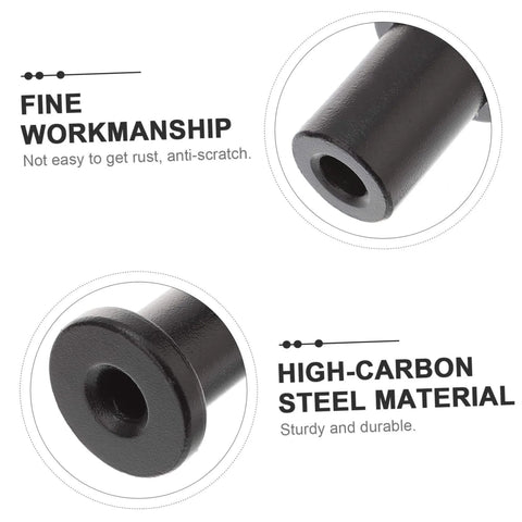 Close-up of black Five Piece Barn Door Track Spacers Black Replacement Hardware For Sliding Doors In Garage And Basement No Fuss Easy Installation Strong Durable Wall To Track Spacing That Keeps Doors Aligned And Runs Smoothly, showing fine workmanship and high-carbon steel material.