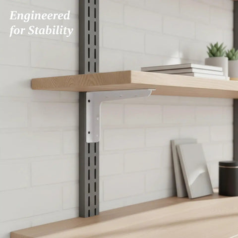 Heavy Duty L-Shaped Steel Bracket for Floating Shelves and Wall Cabinets Hella Sturdy TV Stands White Finish stud mounted