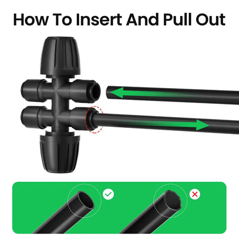Four Pack 1/2 To 1/4 Inch Barbed Tee Quick Connectors For Drip Irrigation, 4 Way Splitter Fittings installation guide image