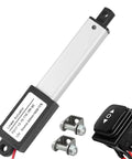 Mini 12V Linear Actuator With 2 Inch Stroke, 180N Waterproof Micro Electric Actuator displayed with mounting brackets and switch