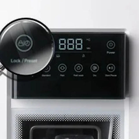 Control panel of Portable Countertop Dishwasher With Built In Water Tank And Pull Rack Features 360 Dual Spray Arms showing settings.