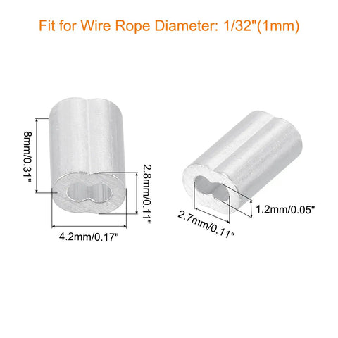 Beefy Heavy Duty Aluminum Crimping Loop Sleeve Set For 1 Millimeter Wire Rope Ends Double Ferrule Aluminum Cable Sleeve, 4.2x2.8x8 mm