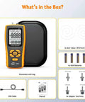 Handheld Manometer Gas Pressure Tester with accessories, digital gauge, USB cable, batteries, for HVAC pros and DIYers