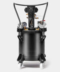 Kick Ass Heavy Duty Air Pressure Pot Holds 2 5 Gallons, black steel construction, featuring a top pressure gauge and handles.