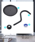 9 Inch Round Matte Black Antique Rain Shower Head Replacement With Swivel Ball Stainless Steel Wall Mount High Pressure Rainfall Waterfall Showerhead Vintage Vibe For Modern Bathrooms with parts labeled shower arm and flange.