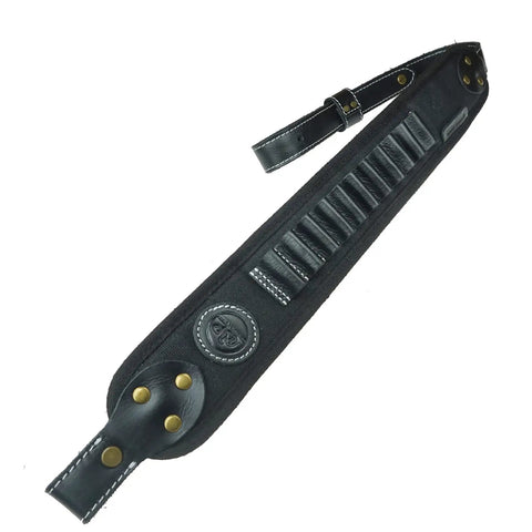 Rugged Leather Canvas Buttstock With Shell Holder Sling For 12 Gauge Shotgun And Rifle Calibers Including .22LR Black