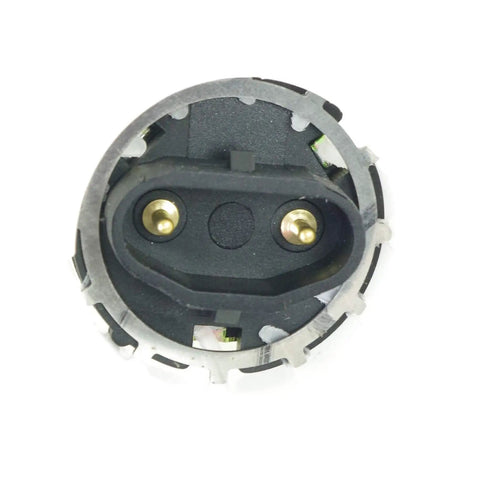 Fresh Coolant Reservoir Tank For Ford F Series 1987 To 1997 With Cap top view showing dual metal contacts and black plastic housing.