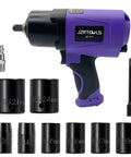 Half Inch 1250 Ft Lbs High Torque Pneumatic Impact Wrench Workhorse Twin Hammer Design With Heavy Duty Air Tool Kit and Sockets